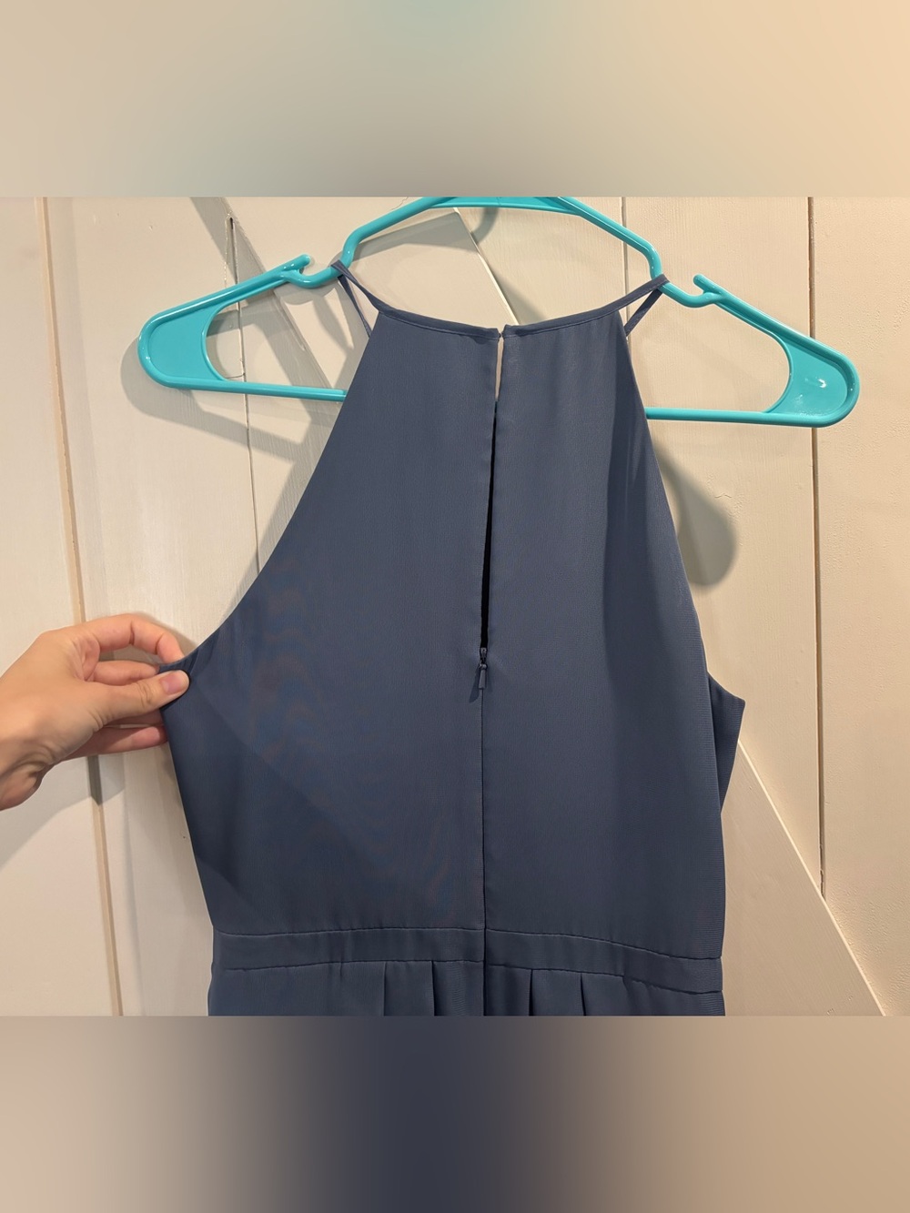 French Blue Chiffon Evening Gown - Picture 4 of 8